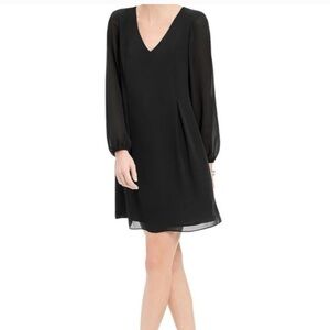 Express Black Long Sleeve Shift Dress | Sheer Sleeves V-Neck | Size XS